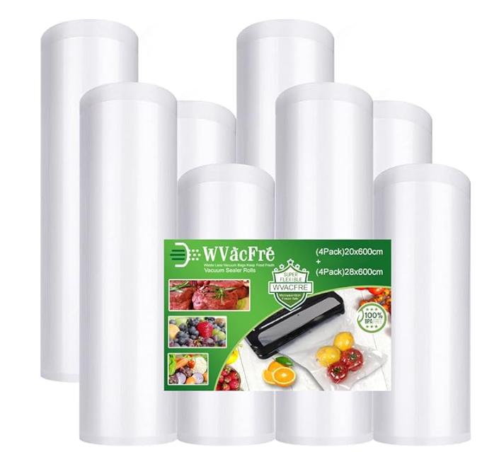 WVacFre (4)20x600cm and (4)28x600cm Textured Vacuum Sealer Bags
