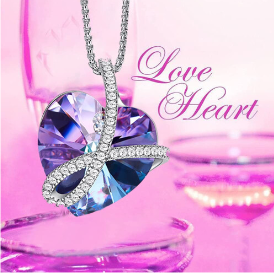 Preserved Purple Rose Moss Bear With Purple Heart Crystal Necklace