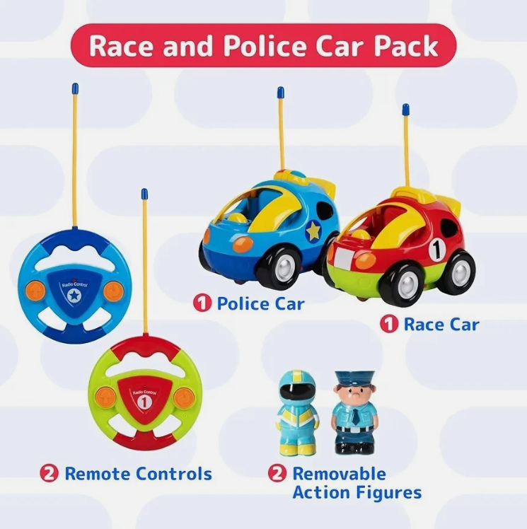 Remote Control Cars for Kids - 2-Pack Cartoon RC Car Police and Race