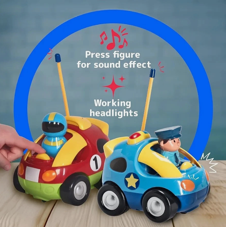 Remote Control Cars for Kids - 2-Pack Cartoon RC Car Police and Race