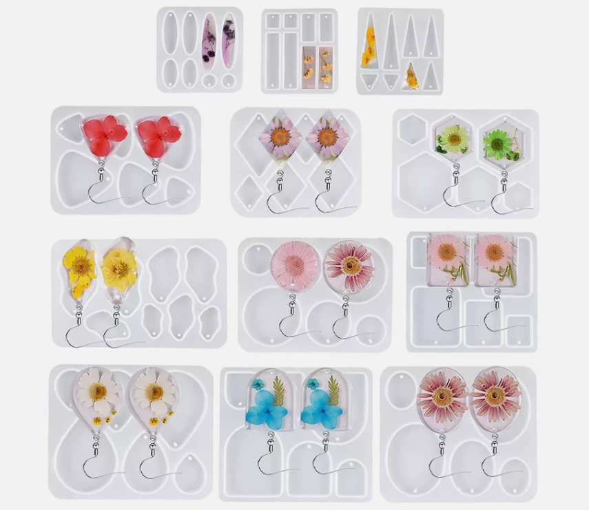 11Pcs Resin Earring Moulds Set, Resin Silicone Moulds of Variety Sizes and Shapes