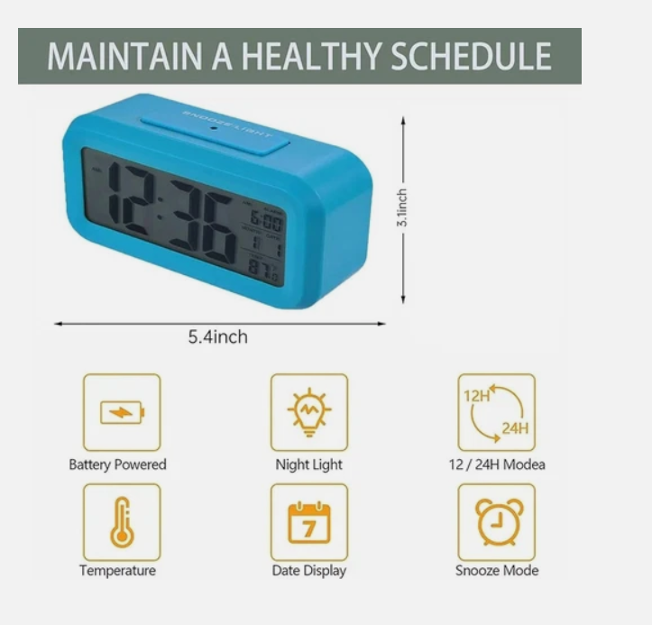 Digital Alarm Clock, 4.3" LED Display with Temperature & Date (Battery Powered)