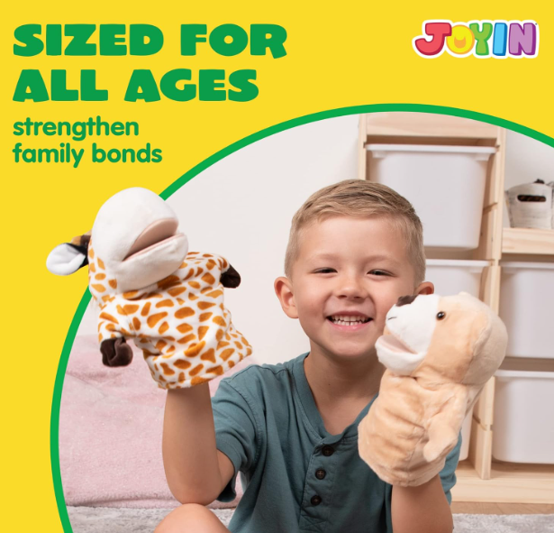 Animal Friends Deluxe Kids Hand Puppets with Working Mouth (Pack of 6) for Imaginative Play