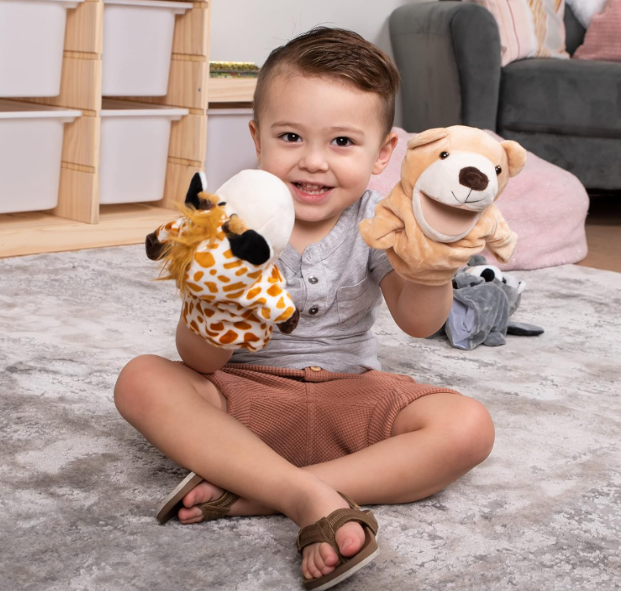 Animal Friends Deluxe Kids Hand Puppets with Working Mouth (Pack of 6) for Imaginative Play
