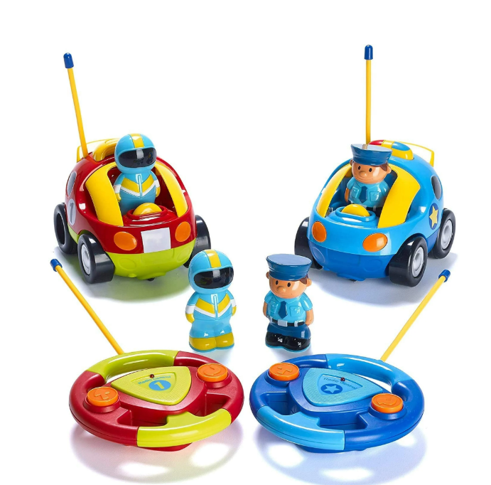 Remote Control Cars for Kids Age 3 and Up - 2-Pack Cartoon RC Car Police and Race Kids Toys