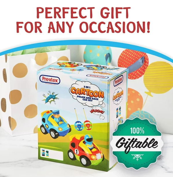 Remote Control Cars for Kids Age 3 and Up - 2-Pack Cartoon RC Car Police and Race Kids Toys