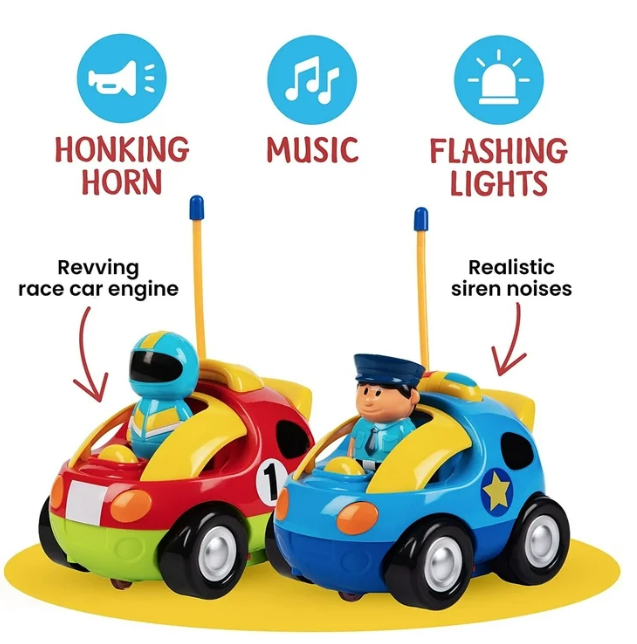 Remote Control Cars for Kids Age 3 and Up - 2-Pack Cartoon RC Car Police and Race Kids Toys