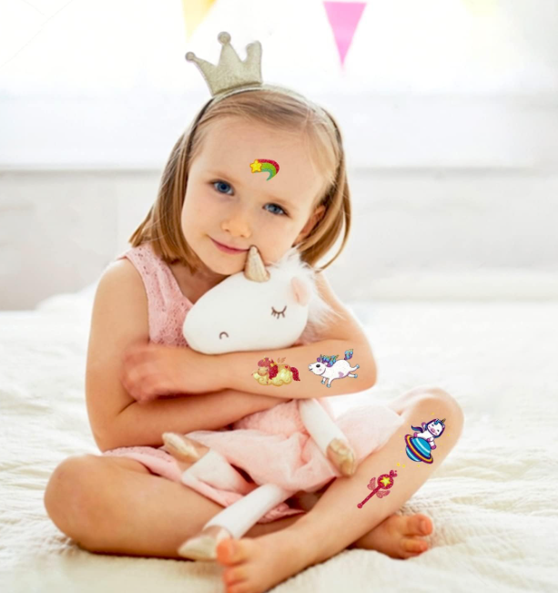 Unicorns Glitter Tattoos for Kids, 12 Sheets Temporary Tattoos
