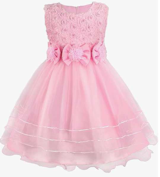 Girls Princess Dress Rose Flower Bow