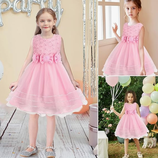 Girls Princess Dress Rose Flower Bow