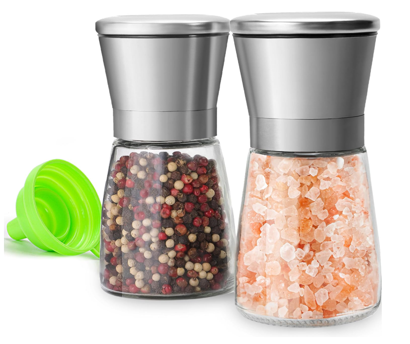 Stainless Steel Salt and Pepper Grinder Set of 2 - Pepper Mill & Salt Mill with Adjustable Coarseness