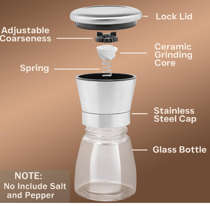 Stainless Steel Salt and Pepper Grinder Set of 2 - Pepper Mill & Salt Mill with Adjustable Coarseness