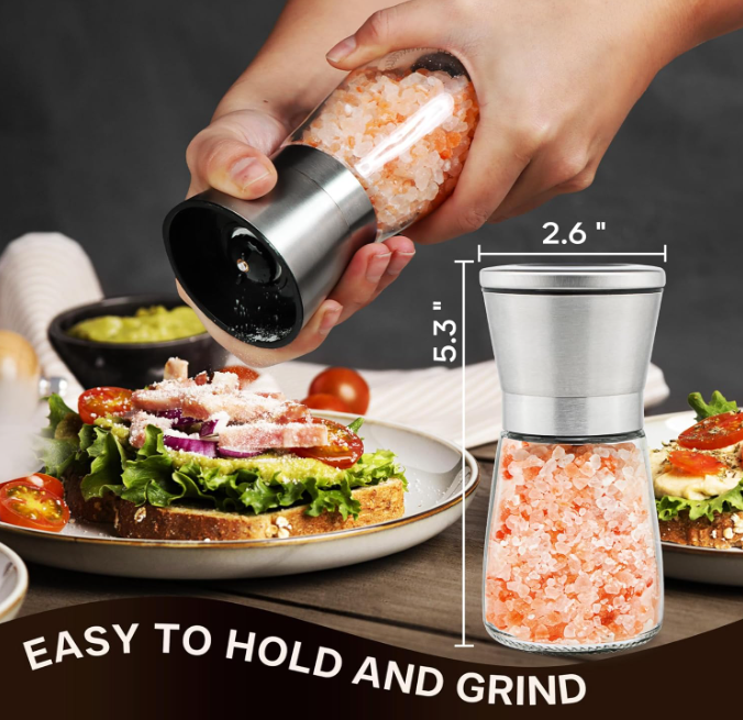 Stainless Steel Salt and Pepper Grinder Set of 2 - Pepper Mill & Salt Mill with Adjustable Coarseness