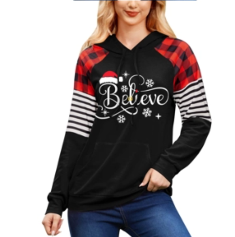 Women's Believe Christmas Pullover Hooded Jumper