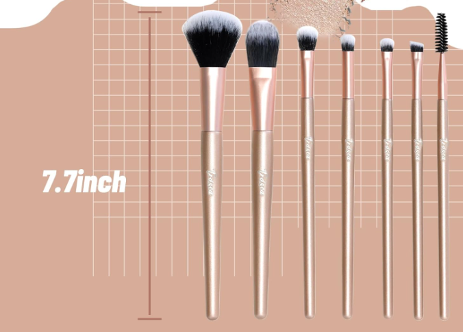 Makeup Brush Set, 7 Pieces Premium Synthetic Foundation Blending Brush, Powder, Blush, Concealer, Eyeshadow, Eyebrow Spoolie Brush with Storage Bag