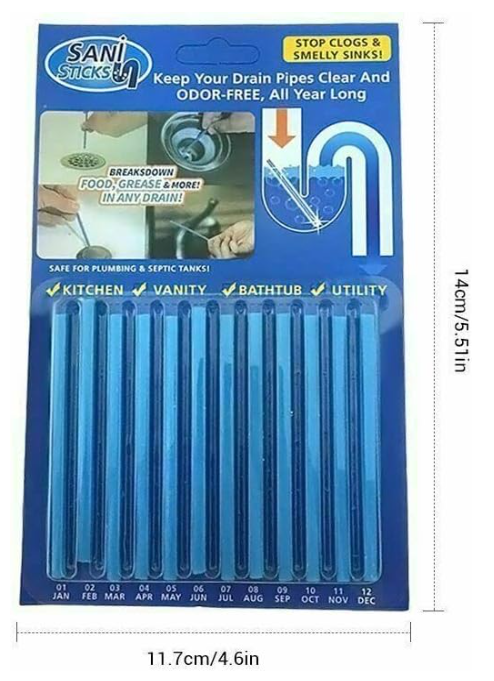 12pcs Sani Stick Drain Cleaner