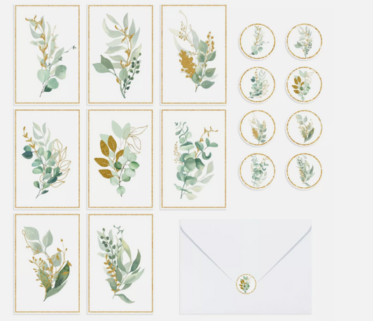 85Pcs Gold Greenery Greeting Cards with Envelopes Stickers