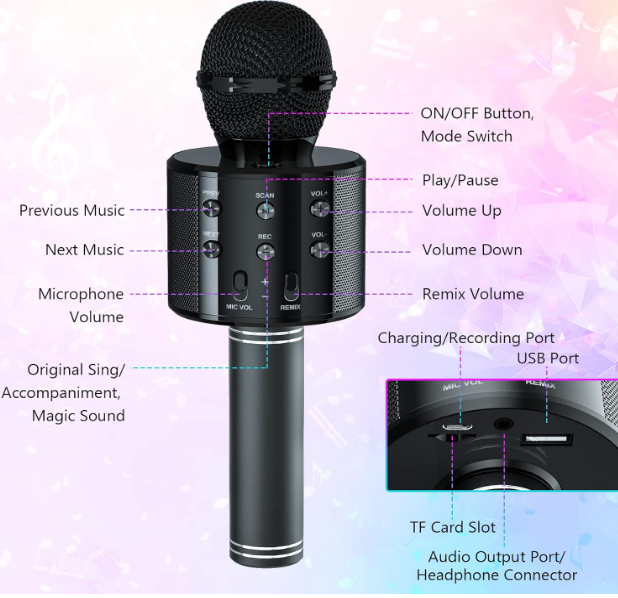 Wowstar Karaoke Wireless Microphones, Bluetooth Microphones for Kids Adults
