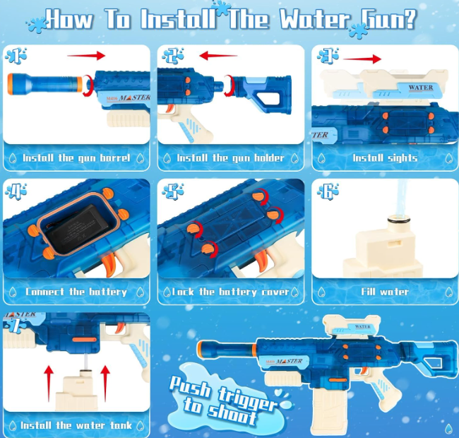 Kiztoys Electric Water Gun, 500ML High Capacity High Pressure Automatic Squirt Guns for Adults Kids