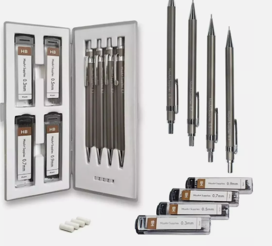 Mozart Mechanical Pencil Set with Case - 4 Sizes: 0.3, 0.5, 0.7 & 0.9mm - 30 HB