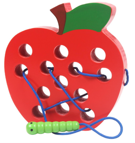 Wooden Worm Eating Fruit Threading Toy