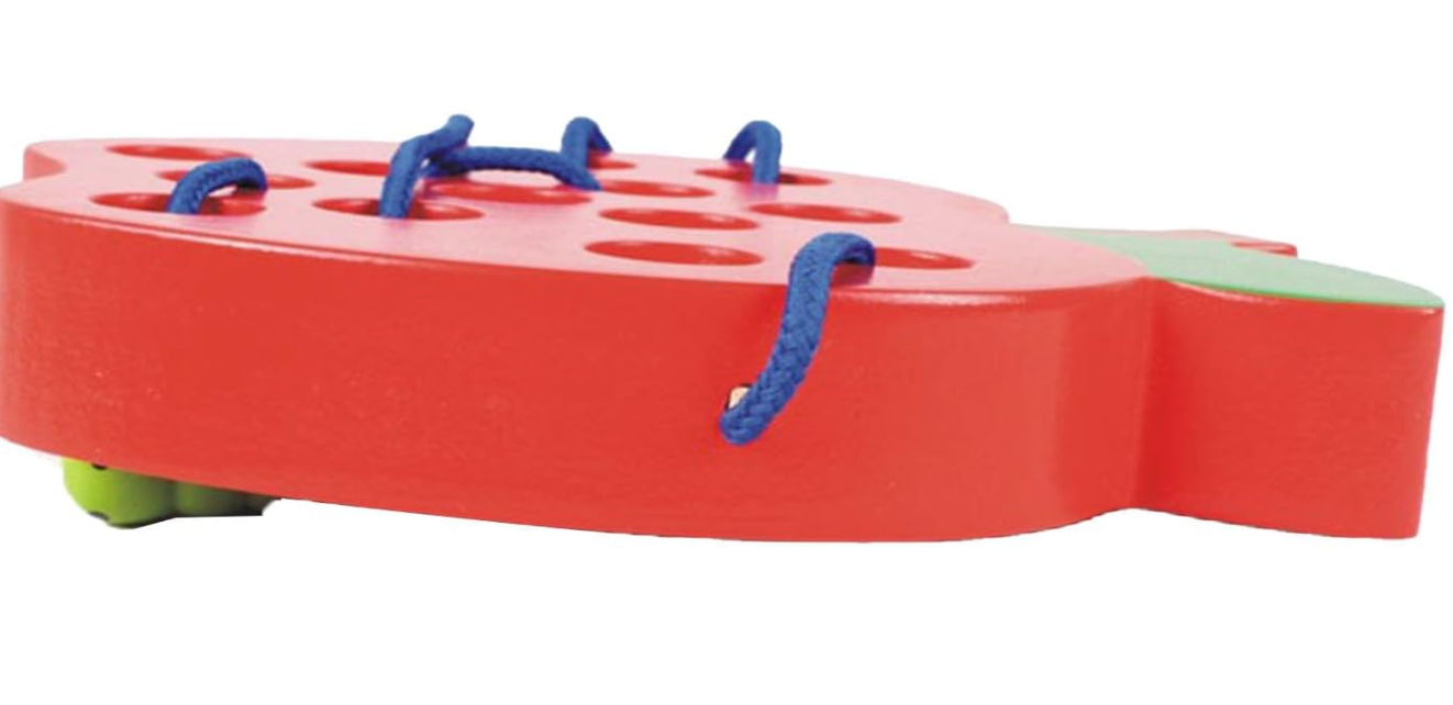 Wooden Worm Eating Fruit Threading Toy