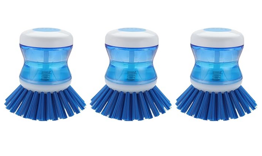 Dish Brush with Soap Dispenser for Dishes Pot Pan Kitchen Sink Scrubbing, Blue 3pcs