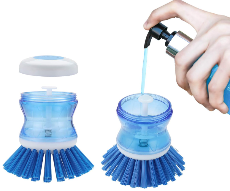 Dish Brush with Soap Dispenser for Dishes Pot Pan Kitchen Sink Scrubbing, Blue 3pcs
