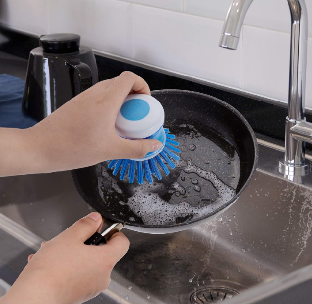 Dish Brush with Soap Dispenser for Dishes Pot Pan Kitchen Sink Scrubbing, Blue 3pcs