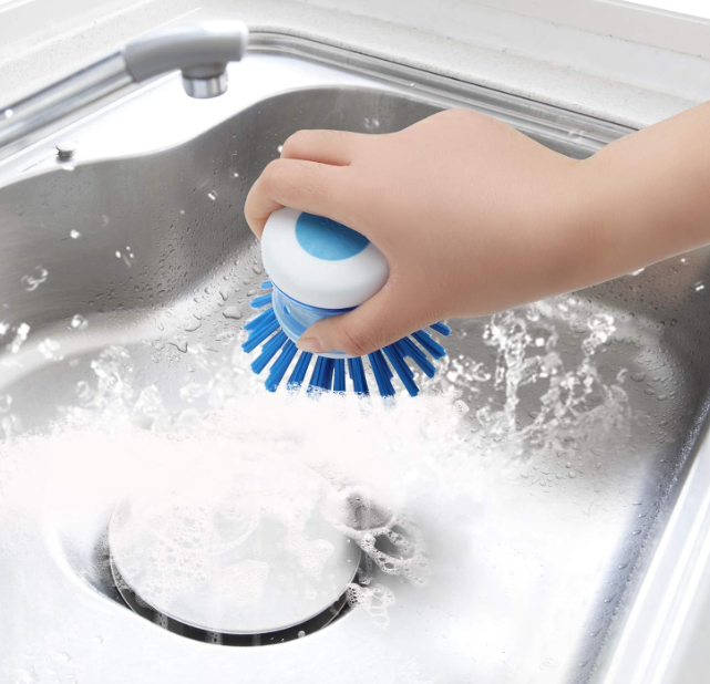 Dish Brush with Soap Dispenser for Dishes Pot Pan Kitchen Sink Scrubbing, Blue 3pcs
