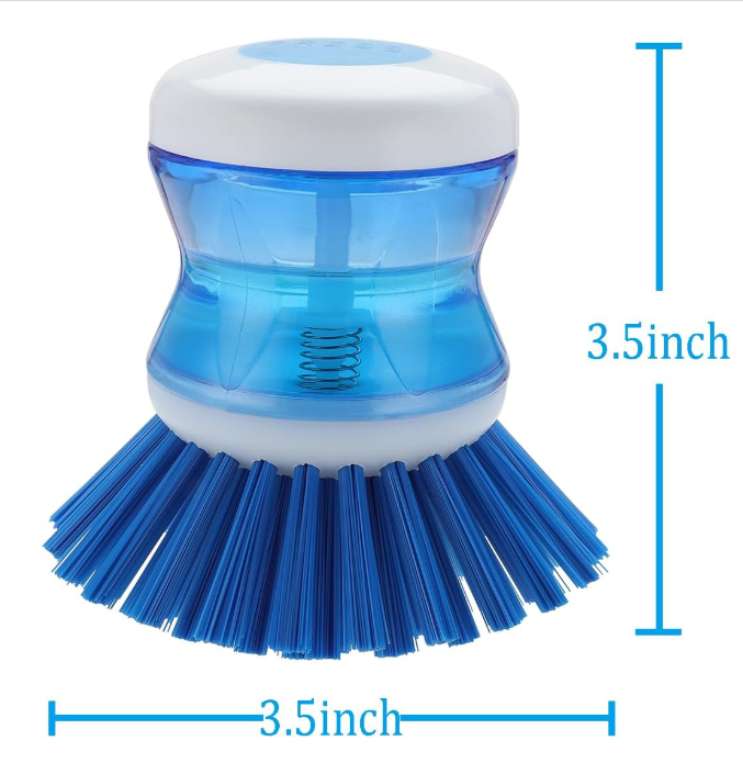 Dish Brush with Soap Dispenser for Dishes Pot Pan Kitchen Sink Scrubbing, Blue 3pcs
