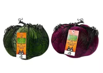 Large Velvet Pumpkin with Spider Decor