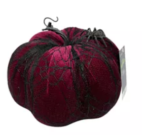 Large Velvet Pumpkin with Spider Decor