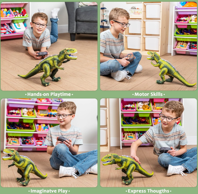 LED Light Up Remote Control Dinosaur Walking and Roaring Realistic T-Rex Dinosaur Toys with Glowing Eyes, Walking Movement, Shaking Head For Toddlers Boys Girls
