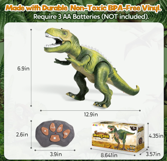 LED Light Up Remote Control Dinosaur Walking and Roaring Realistic T-Rex Dinosaur Toys with Glowing Eyes, Walking Movement, Shaking Head For Toddlers Boys Girls