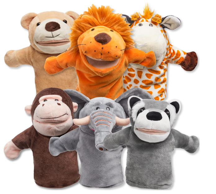 Animal Friends Deluxe Kids Hand Puppets with Working Mouth (Pack of 6) for Imaginative Play
