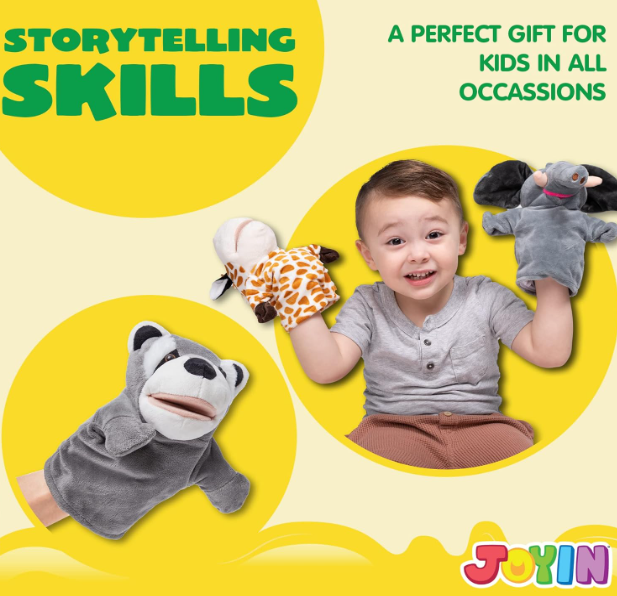 Animal Friends Deluxe Kids Hand Puppets with Working Mouth (Pack of 6) for Imaginative Play