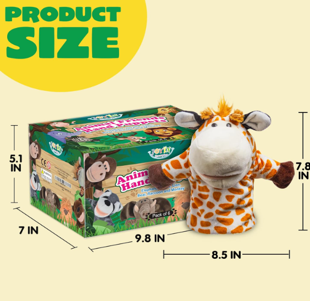 Animal Friends Deluxe Kids Hand Puppets with Working Mouth (Pack of 6) for Imaginative Play