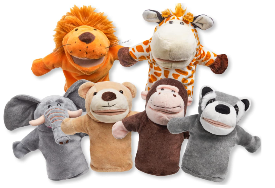 Animal Friends Deluxe Kids Hand Puppets with Working Mouth (Pack of 6) for Imaginative Play