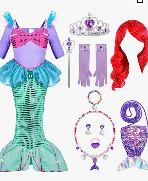 Spooktacular Creations Girls Mermaid Costume, Kids Mermaid Princess Fancy Dress Up Set with Red Wig and Headband