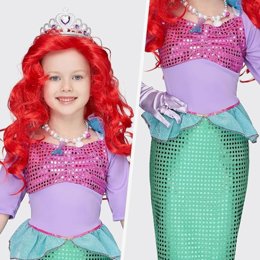 Spooktacular Creations Girls Mermaid Costume, Kids Mermaid Princess Fancy Dress Up Set with Red Wig and Headband