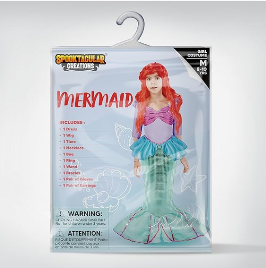 Spooktacular Creations Girls Mermaid Costume, Kids Mermaid Princess Fancy Dress Up Set with Red Wig and Headband