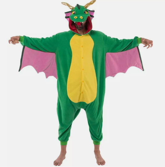 Spooktacular Creations Unisex Adult jumpsuit Plush Jumpsuit jumpsuits Dragon Costume with Hat and Pink Wings