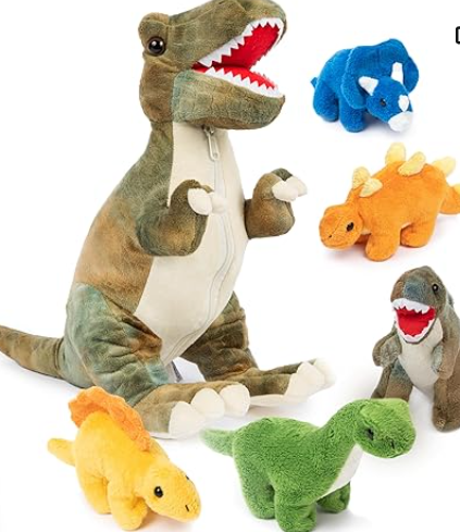 DinoMazing Adventure: A 38.1cm T-Rex Dinosaur Plush with 5 Baby Hatchlings