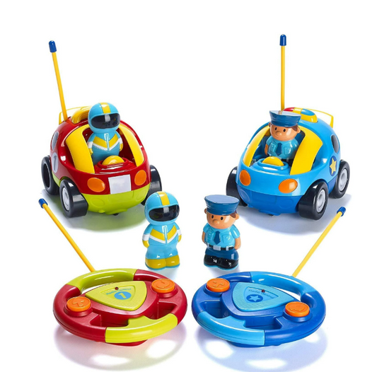 Remote Control Cars for Kids Age 3 and Up - 2-Pack Cartoon RC Car Police and Race Kids Toys
