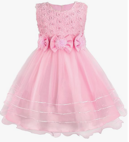 Girls Princess Dress Rose Flower Bow