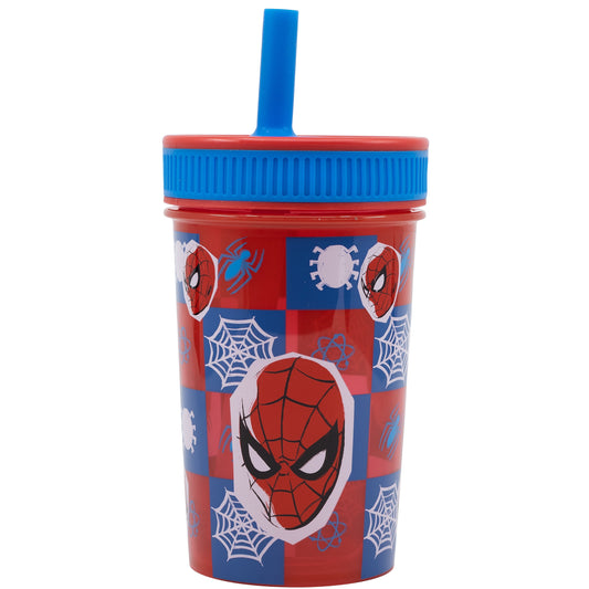 LEAK PROOF SILICONE STRAW TUMBLER 420ML SPIDERMAN ARACHNID GRID